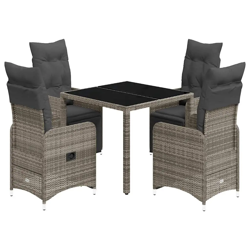 5 Piece Grey Poly Rattan Bistro Set with Cushions