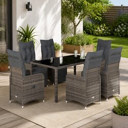 Durable 7 Piece Garden Bistro Set Grey Poly Rattan