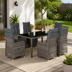 Durable 7 Piece Garden Bistro Set Grey Poly Rattan