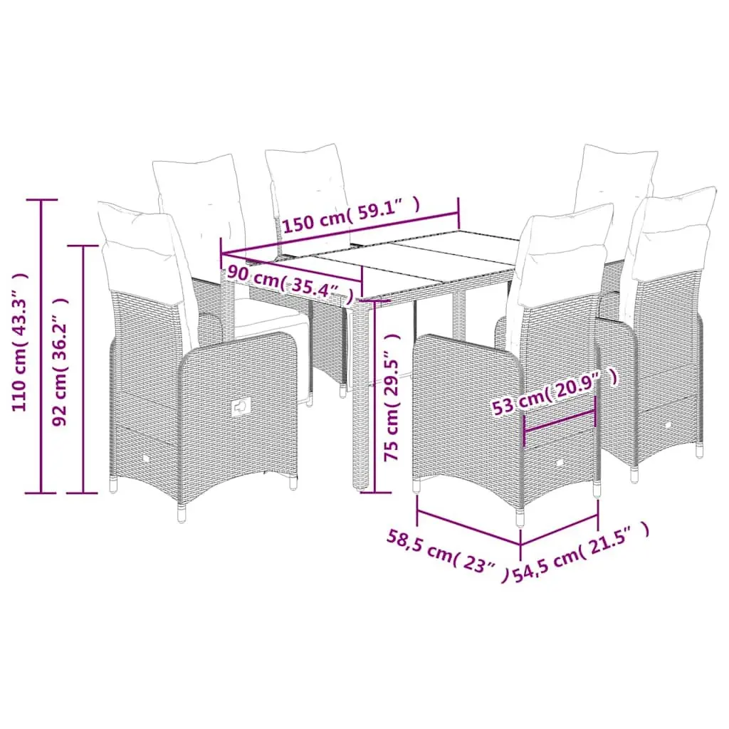 7 Piece Garden Bistro Set Grey Poly Rattan