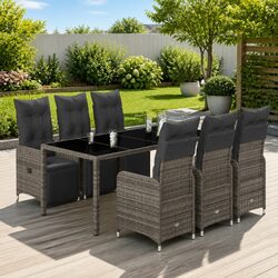 Premium 7-Piece Grey Poly Rattan Garden Bistro Set