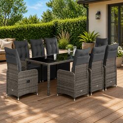 Durable 9 Piece Grey Poly Rattan Garden Bistro Set