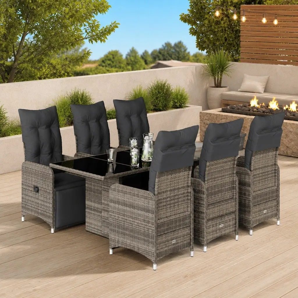 7 Piece Grey Poly Rattan Bistro Set with Cushions