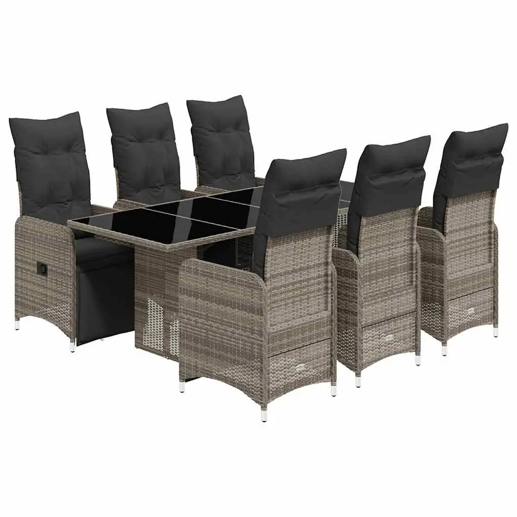 7 Piece Grey Poly Rattan Bistro Set with Cushions