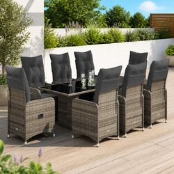 Premium 9 Piece Grey Poly Rattan Garden Bistro Set