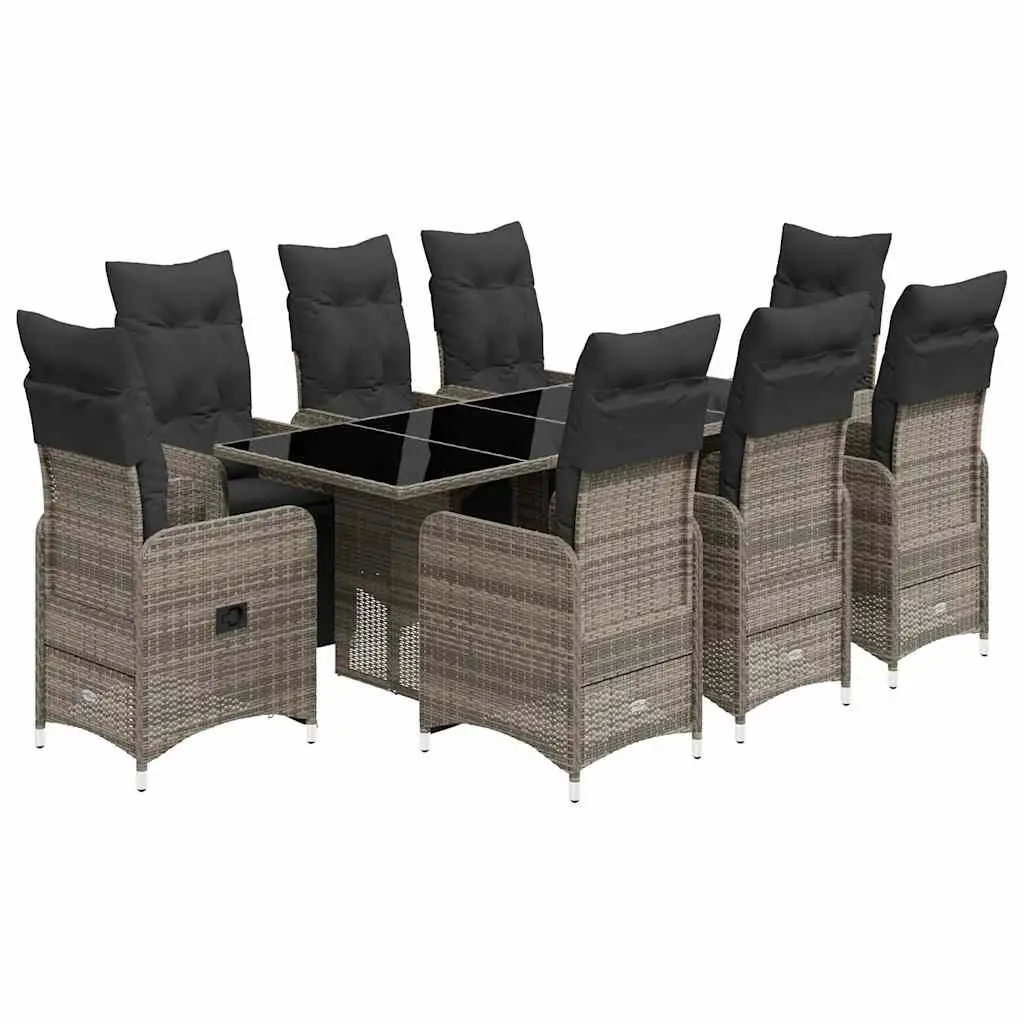 Garden Bistro Set Poly Rattan 9 Piece Outdoor Furniture Grey with Cushions