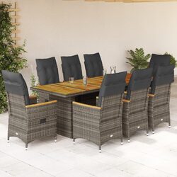 Sturdy 9 Piece Outdoor Bistro Set in Grey Poly Rattan