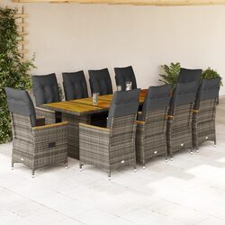 Grey Poly Rattan 11-Piece Garden Bistro Set with Cushions
