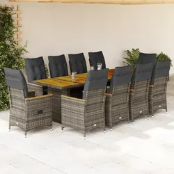 Grey Poly Rattan 11-Piece Garden Bistro Set with Cushions