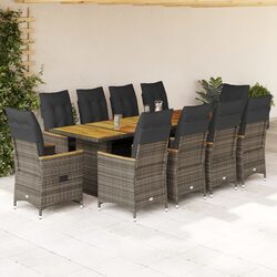 Durable 11-Piece Grey Poly Rattan Garden Bistro Set
