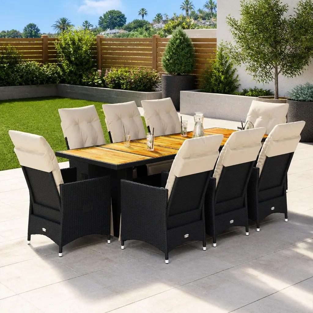 9 Piece Garden Bistro Set with Cushions