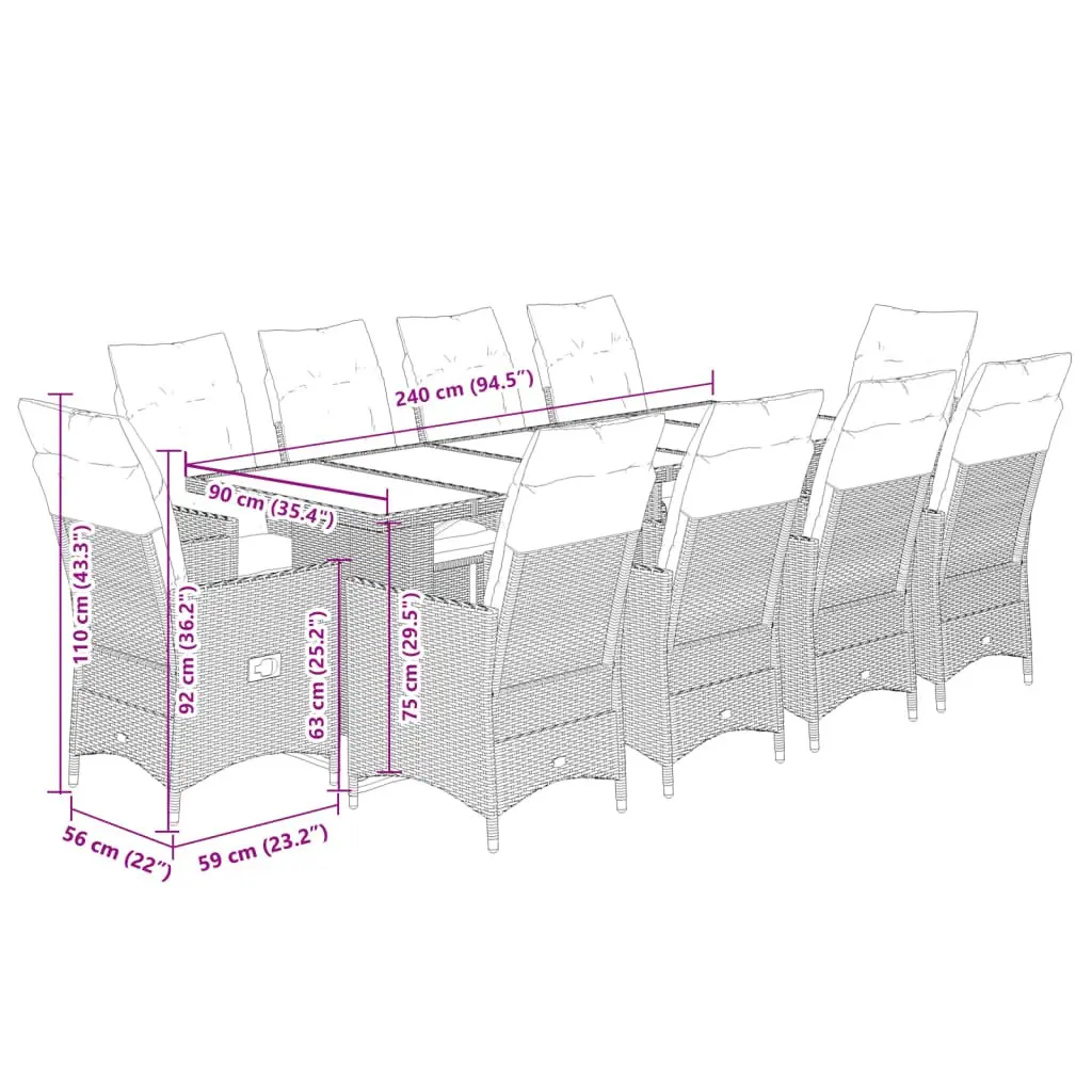 11-Piece Outdoor Bistro Set with Cushions