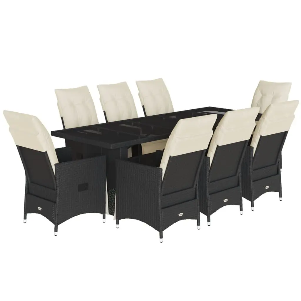 Bistro Set PE Rattan 9 Piece Outdoor Furniture Black with Cushions