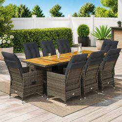 Premium 9-Piece Grey Poly Rattan Bistro Set with Cushions