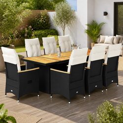 High-Quality 9 Piece Garden Bistro Set in Black Poly Rattan