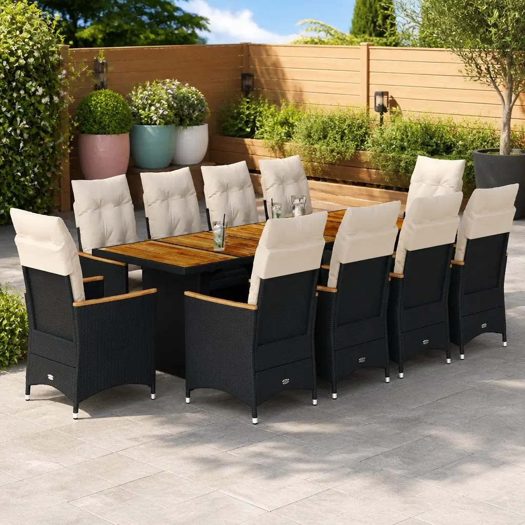 11-Piece Black Poly Rattan Bistro Set