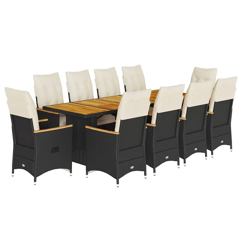 11-Piece Black Poly Rattan Bistro Set
