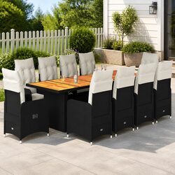 Durable 11 Piece Black Garden Bistro Set with Cushions