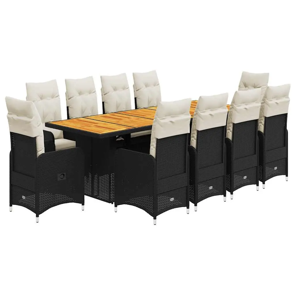 11 Piece Bistro Set PE Rattan Acacia Wood Black Outdoor Furniture