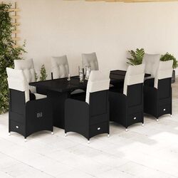 Durable 9-Piece Black Poly Rattan Garden Bistro Set