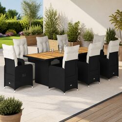 Premium 9-Piece Black Rattan Garden Bistro Set