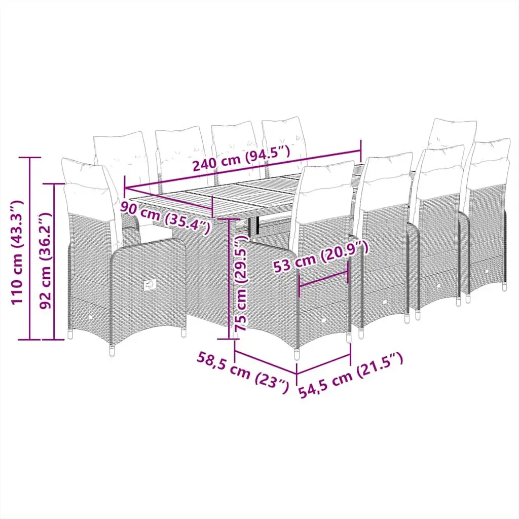 11-Piece Outdoor Bistro Set with Padded Seating