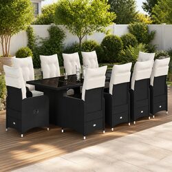 Premium 11 Piece Outdoor Bistro Set with Cushions in Black