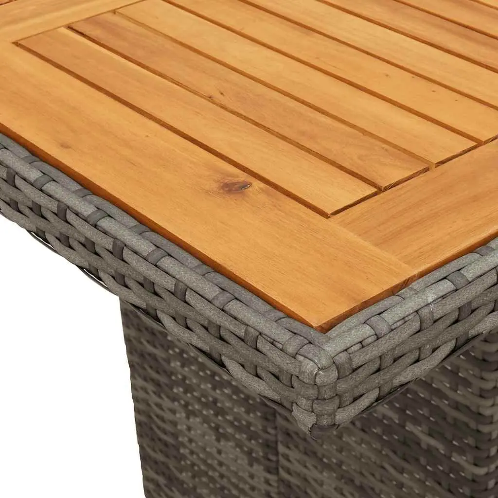 9 Piece Bistro Set Poly Rattan Grey Outdoor Furniture with Cushions and Acacia Wood Table