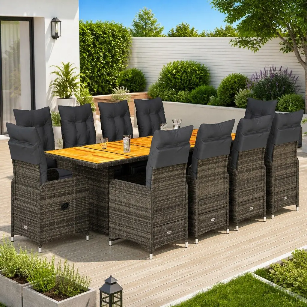 Grey Poly Rattan 11-Piece Garden Bistro Set
