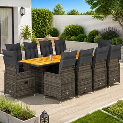 Durable Grey Poly Rattan 11-Piece Garden Bistro Set