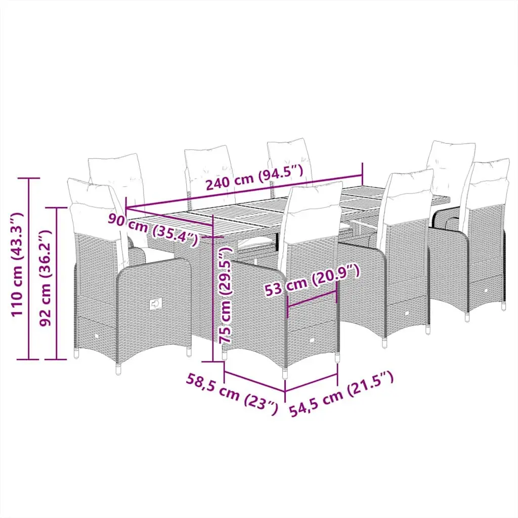 Grey Poly Rattan 11-Piece Garden Bistro Set