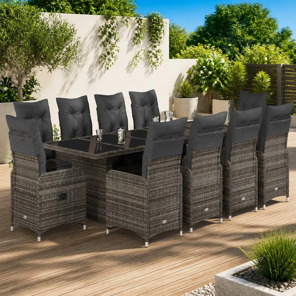 11-Piece Grey Poly Rattan Garden Bistro Set