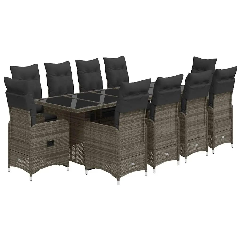 11-Piece Grey Poly Rattan Garden Bistro Set