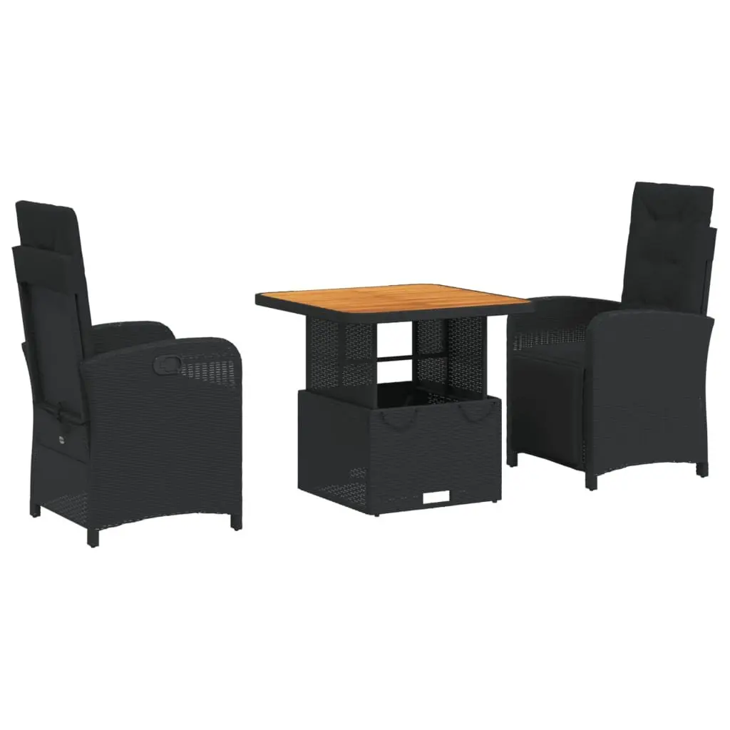 Garden Dining Set 3 Piece Outdoor Furniture Black Poly Rattan Adjustable