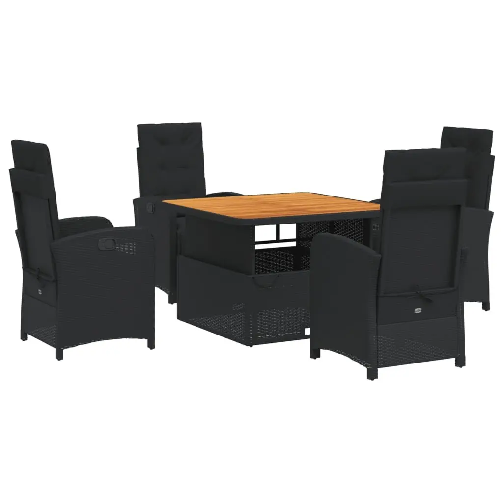 Black Poly Rattan 5 Piece Garden Dining Set with Adjustable Table