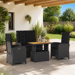 Durable 4 Piece Black Poly Rattan Garden Dining Set