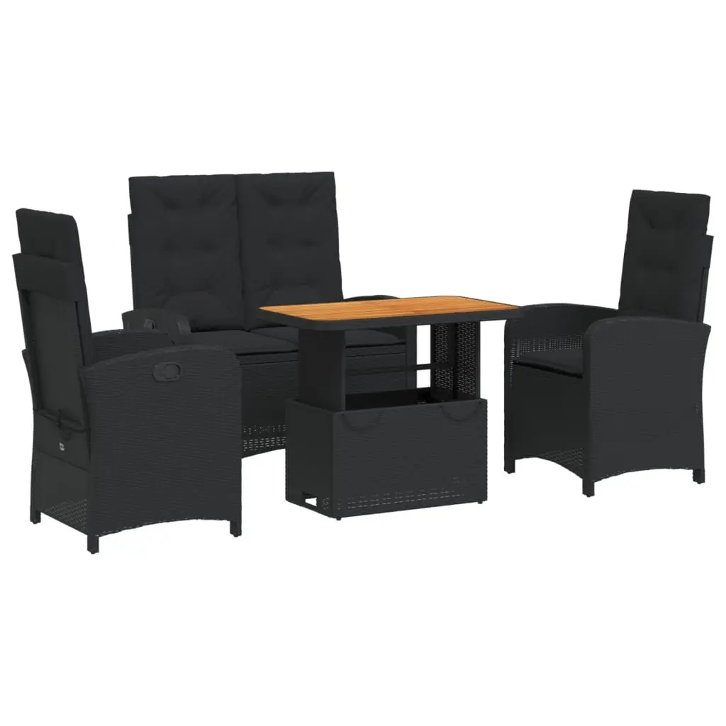 4 Piece Black Poly Rattan Garden Dining Set