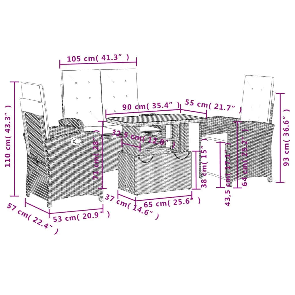 4 Piece Outdoor Dining Set with Cushions