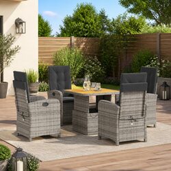 Grey 5-Piece Garden Dining Set with Adjustable Table