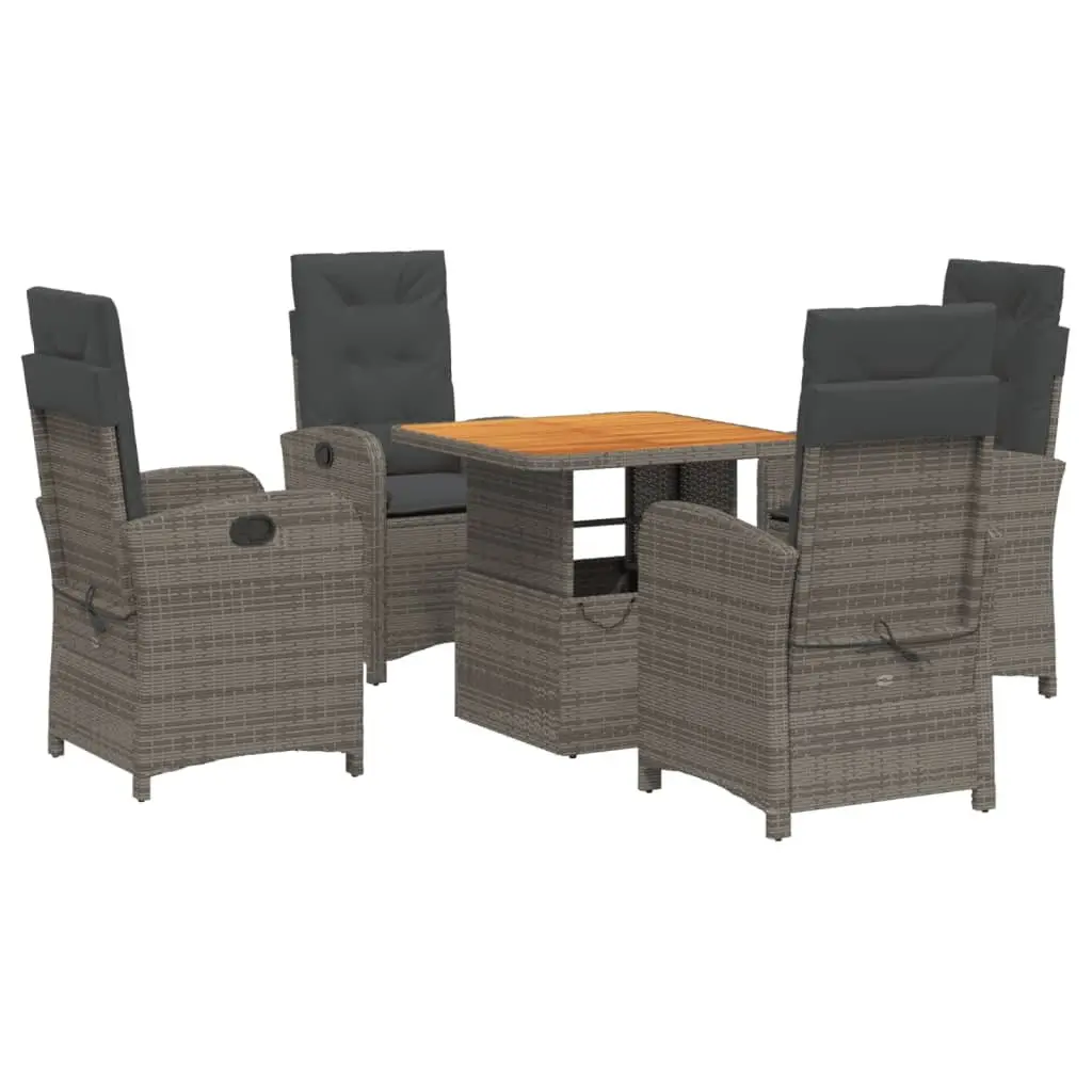 Grey 5-Piece Garden Dining Set with Adjustable Table