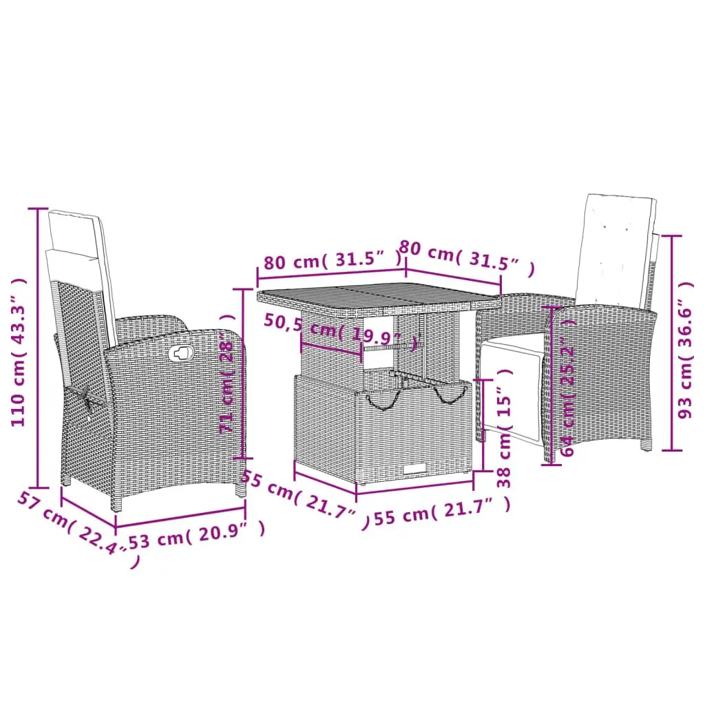 Grey Poly Rattan Garden Dining Set with Adjustable Backrest