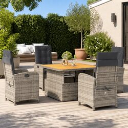Premium 5-Piece Grey Rattan Garden Dining Set with Cushions