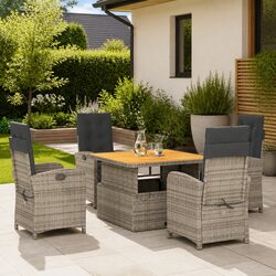 Durable Grey Poly Rattan 5 Piece Outdoor Dining Set