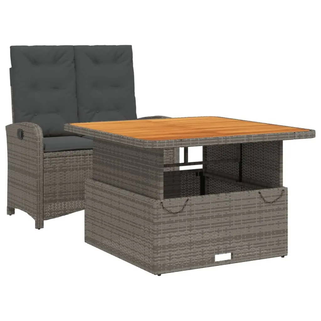 Garden Dining Set 2 Piece Outdoor Furniture Grey Poly Rattan Adjustable Cushions