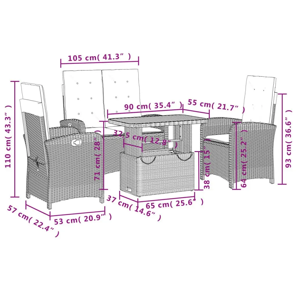 4 Piece Garden Dining Set in Grey Poly Rattan