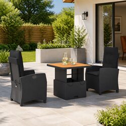 Premium 3 Piece Black Poly Rattan Outdoor Dining Set