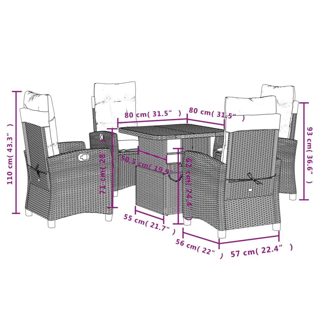 5 Piece Adjustable Outdoor Dining Set with Cushions