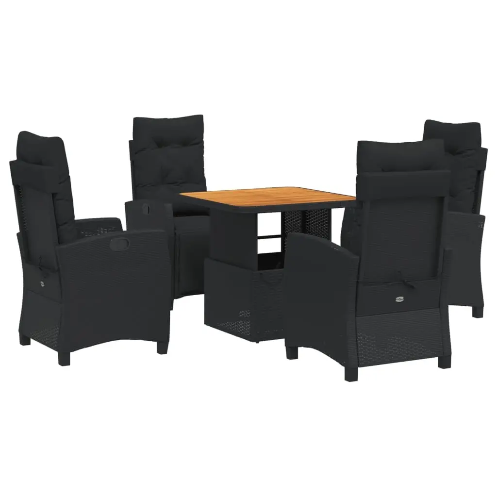 5 Piece Black Poly Rattan Garden Dining Set
