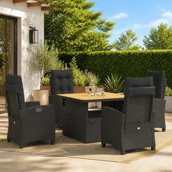 5 Piece Outdoor Garden Dining Set Black Poly Rattan Adjustable Table Chairs