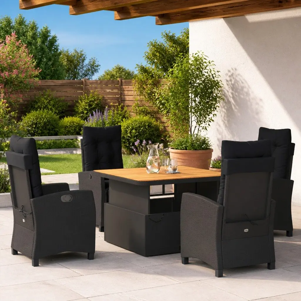 5 Piece Adjustable Backrest Garden Dining Set with Lift-Top Table
